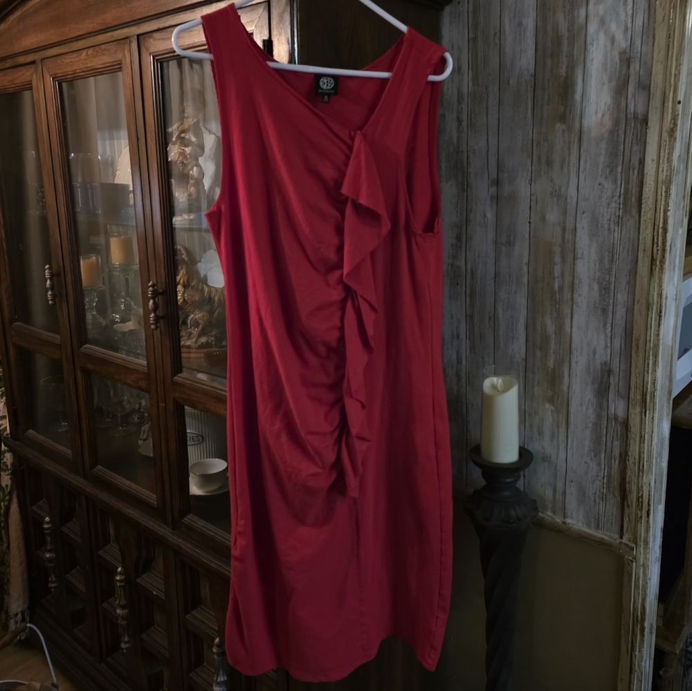 Bobeau Sleeveless Red Ruffle-Front Midi Dress (XL)